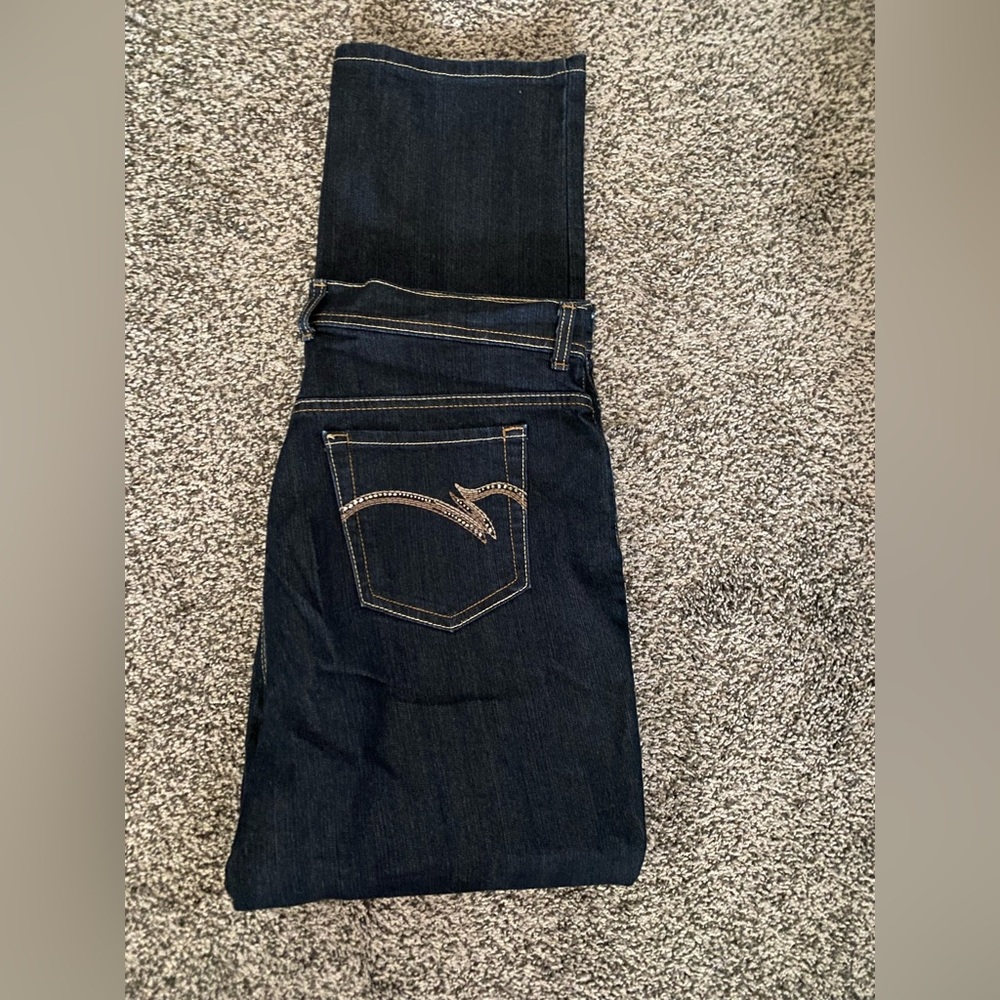 Gloria Vanderbilt 14 Jeans Amanda Straight Leg Stretch Dark Blue Denim Bling